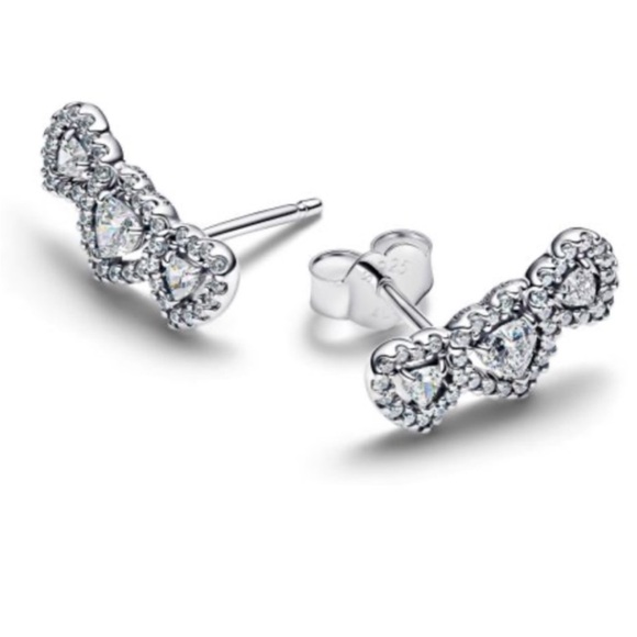 Halo Heart Trilogy Stud Elegant Sterling Silver Heart Earrings - Picture 7 of 8